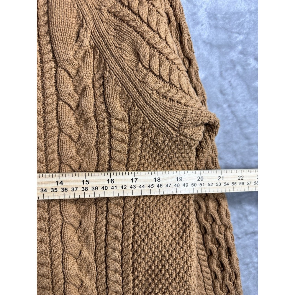 J Crew Fisherman Cable Knit Chunky Pullover Sweater Brown Womens Large Cotton - Picture 7 of 8
